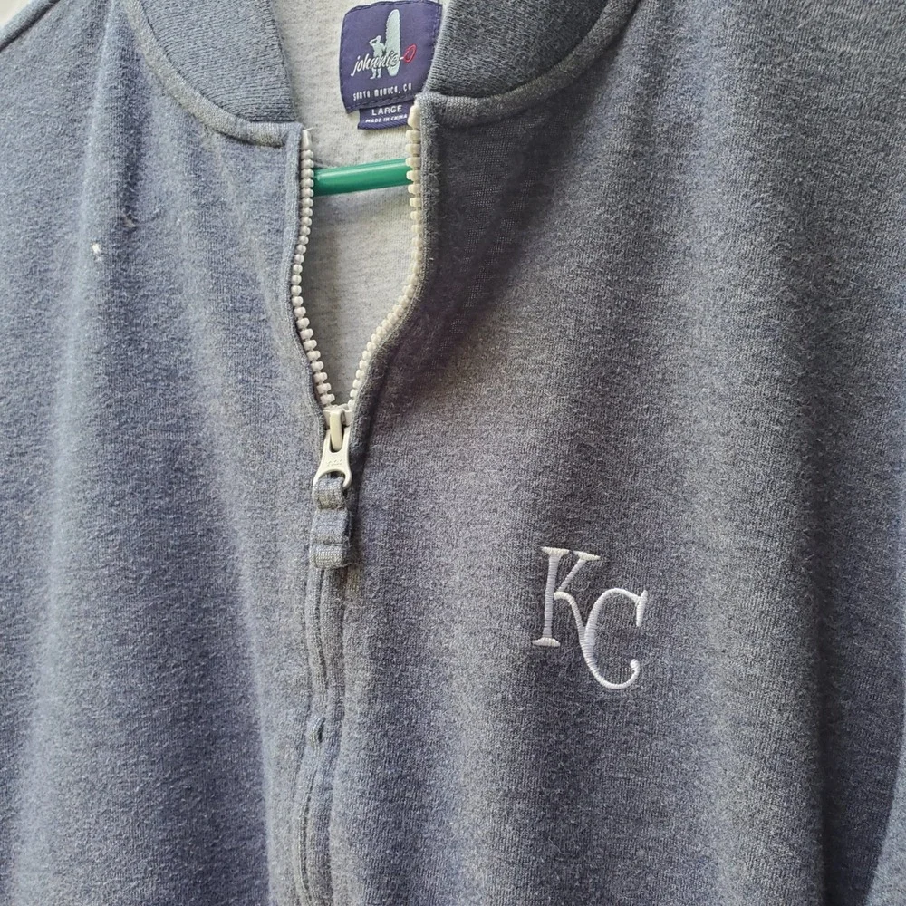 Johnnie-O Mens KC Full Zip Fleece Sweatshirt Blue Large Bomber Jacket Style
